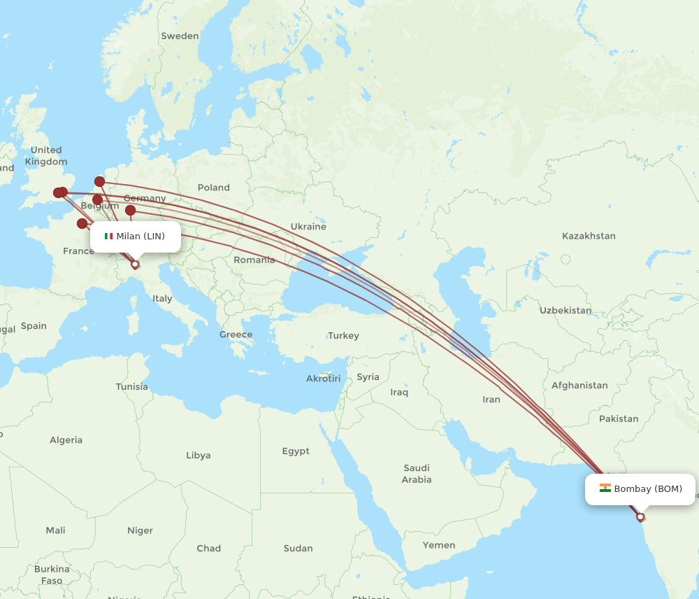 LIN-BOM flight routes