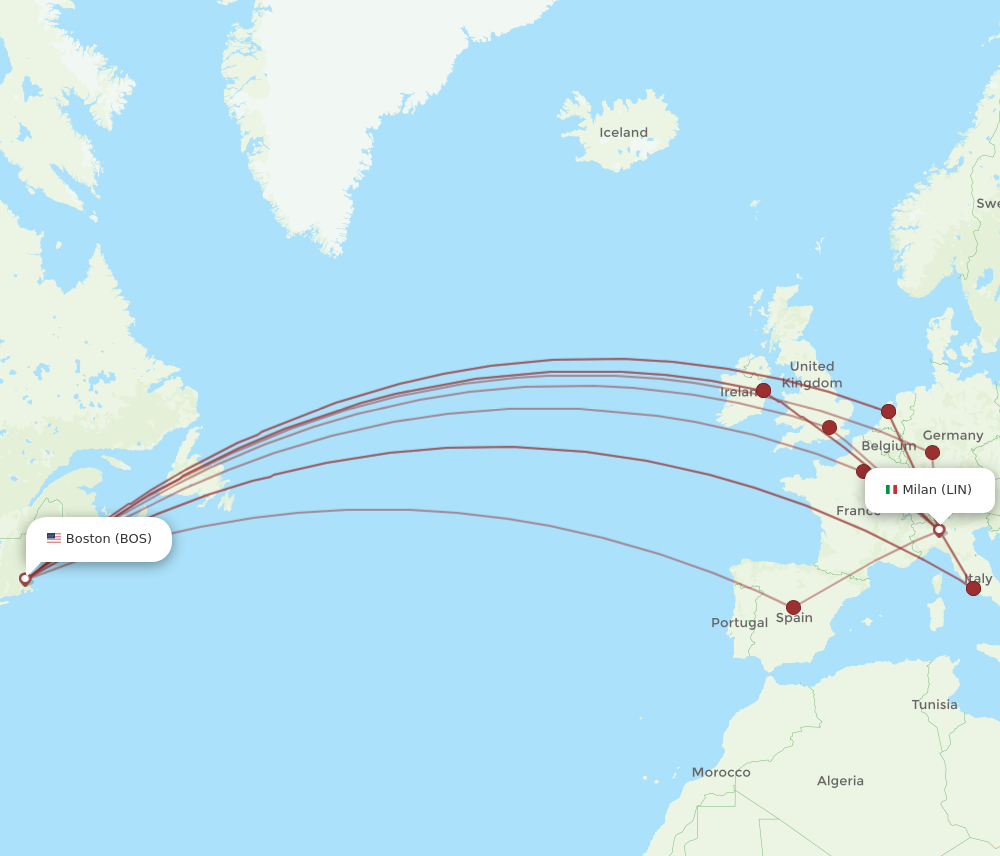 LIN to BOS flights and routes map