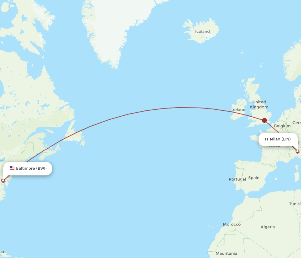 LIN-BWI flight routes