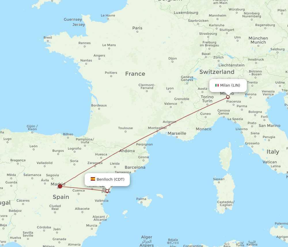 LIN to CDT flights and routes map