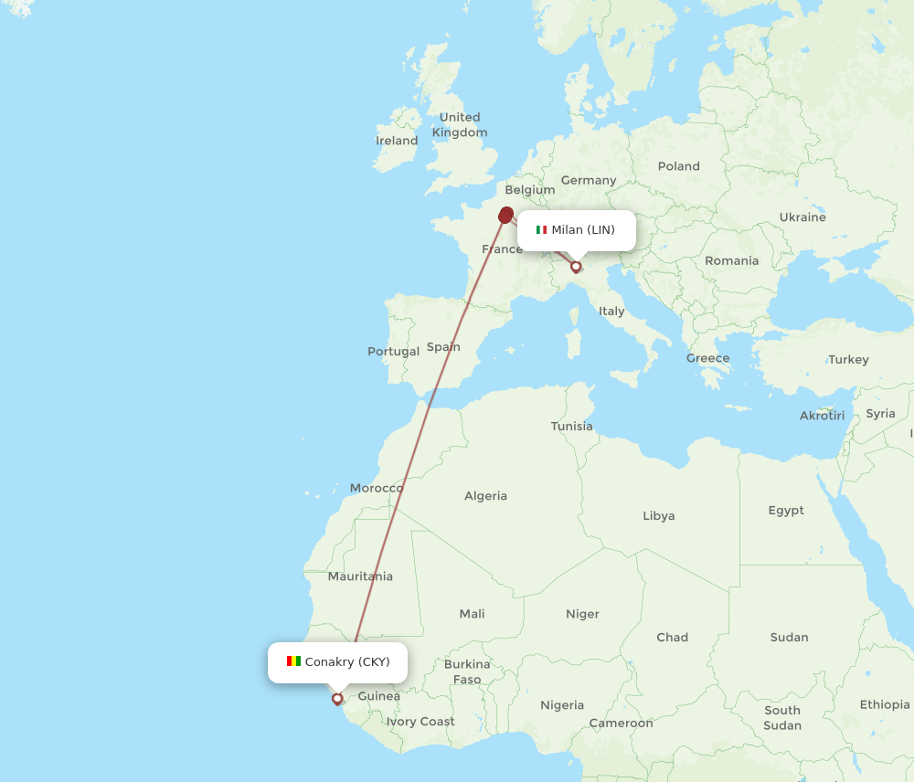 LIN to CKY flights and routes map