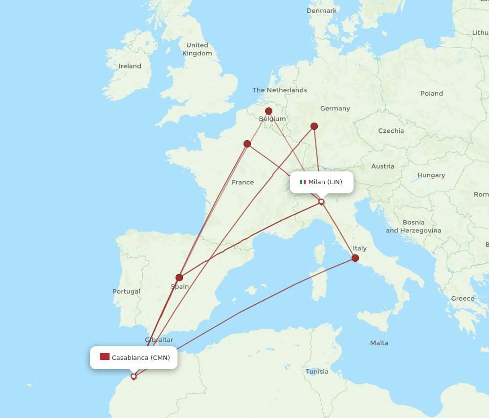 LIN to CMN flights and routes map