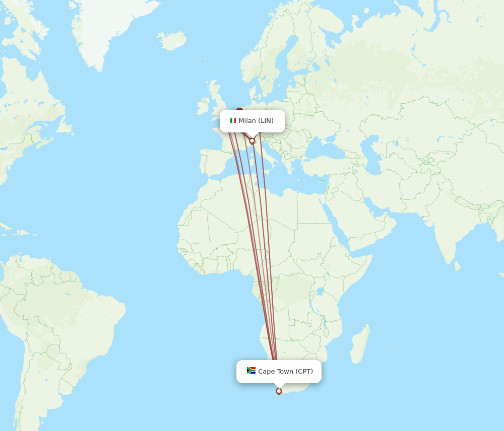 LIN to CPT flights and routes map