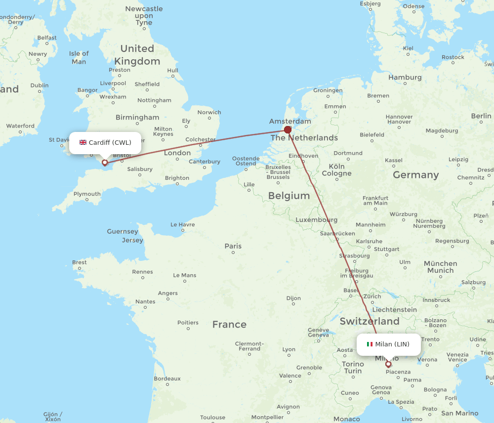 LIN-CWL flight routes