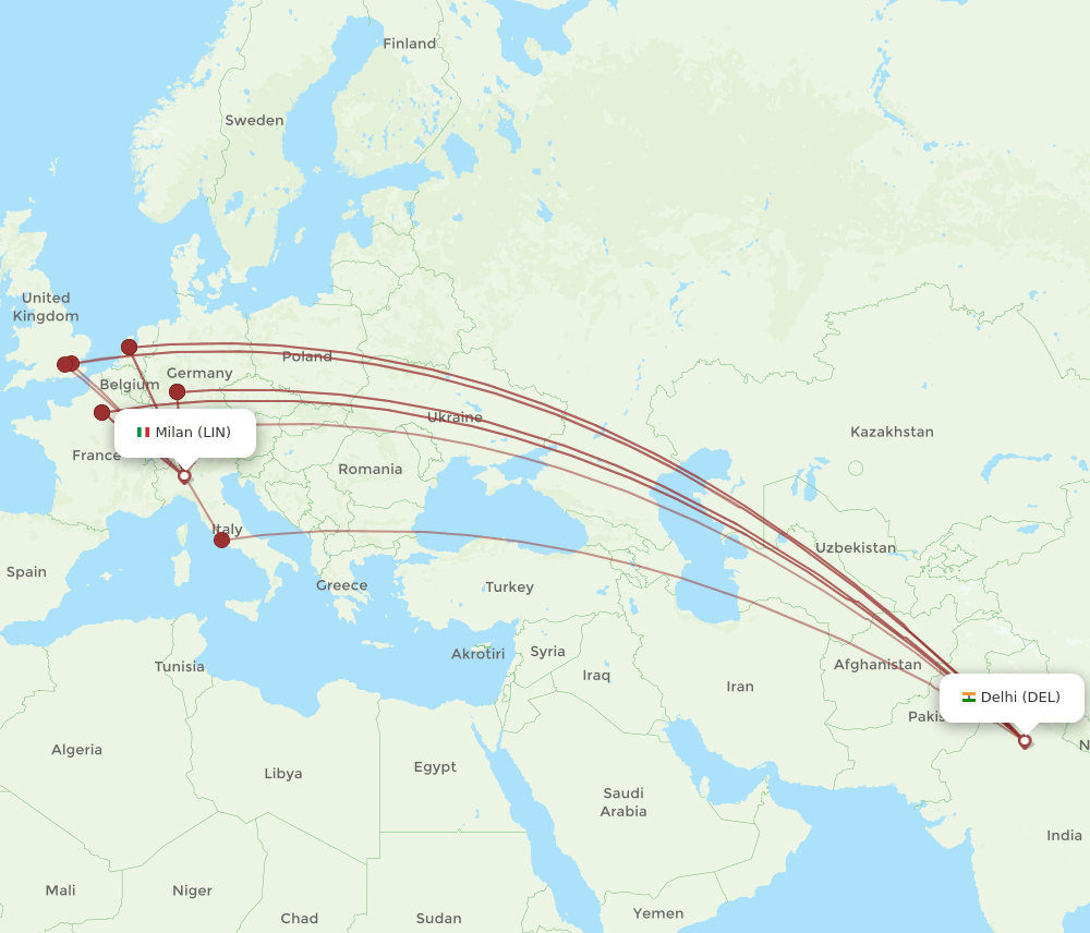LIN-DEL flight routes