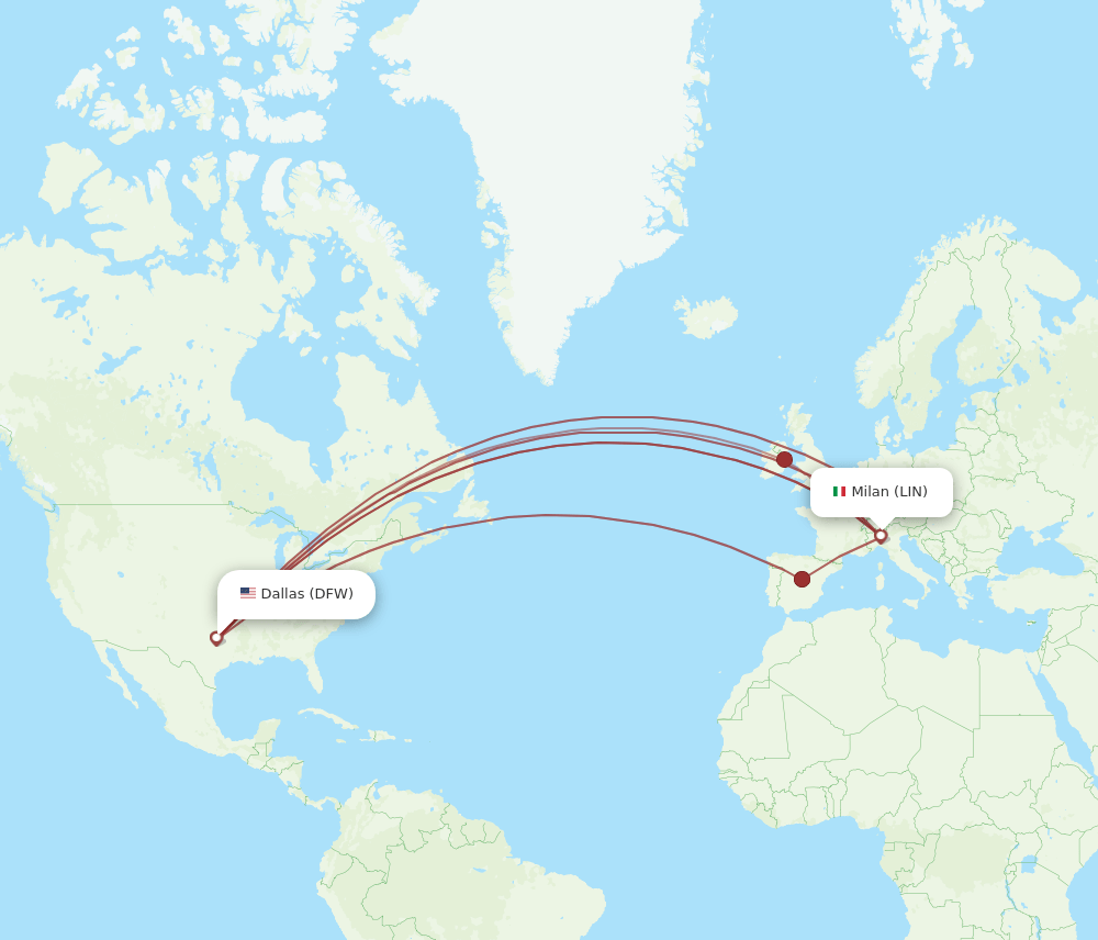 LIN-DFW flight routes