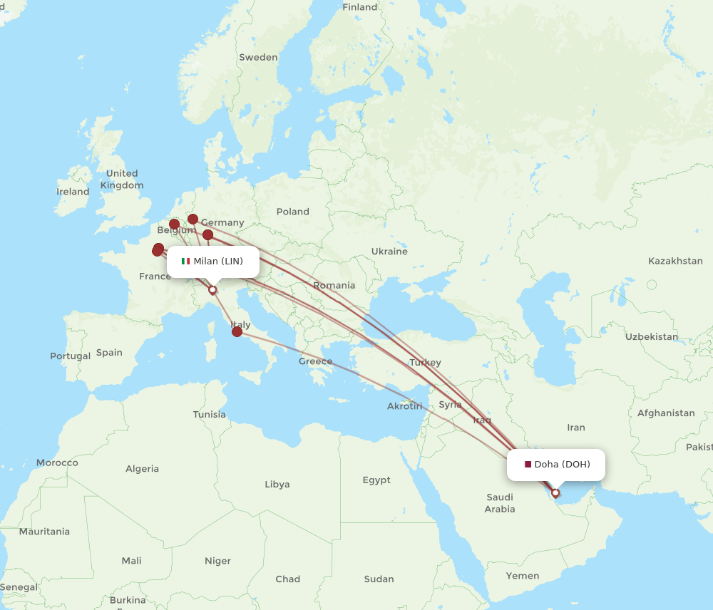 LIN to DOH flights and routes map