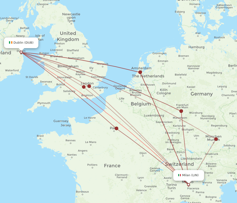 LIN to DUB flights and routes map