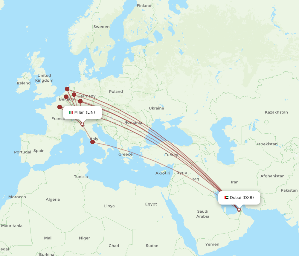 LIN to DXB flights and routes map