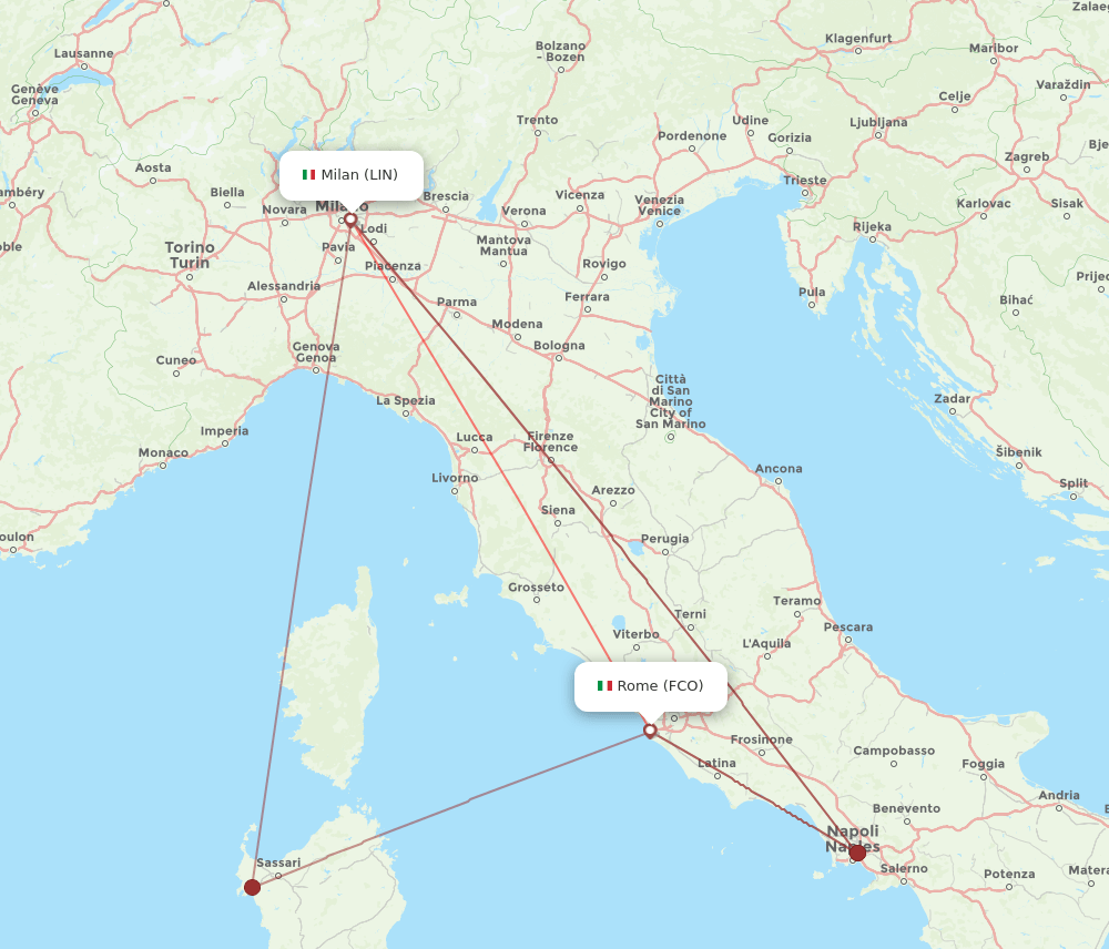 LIN-FCO flight routes