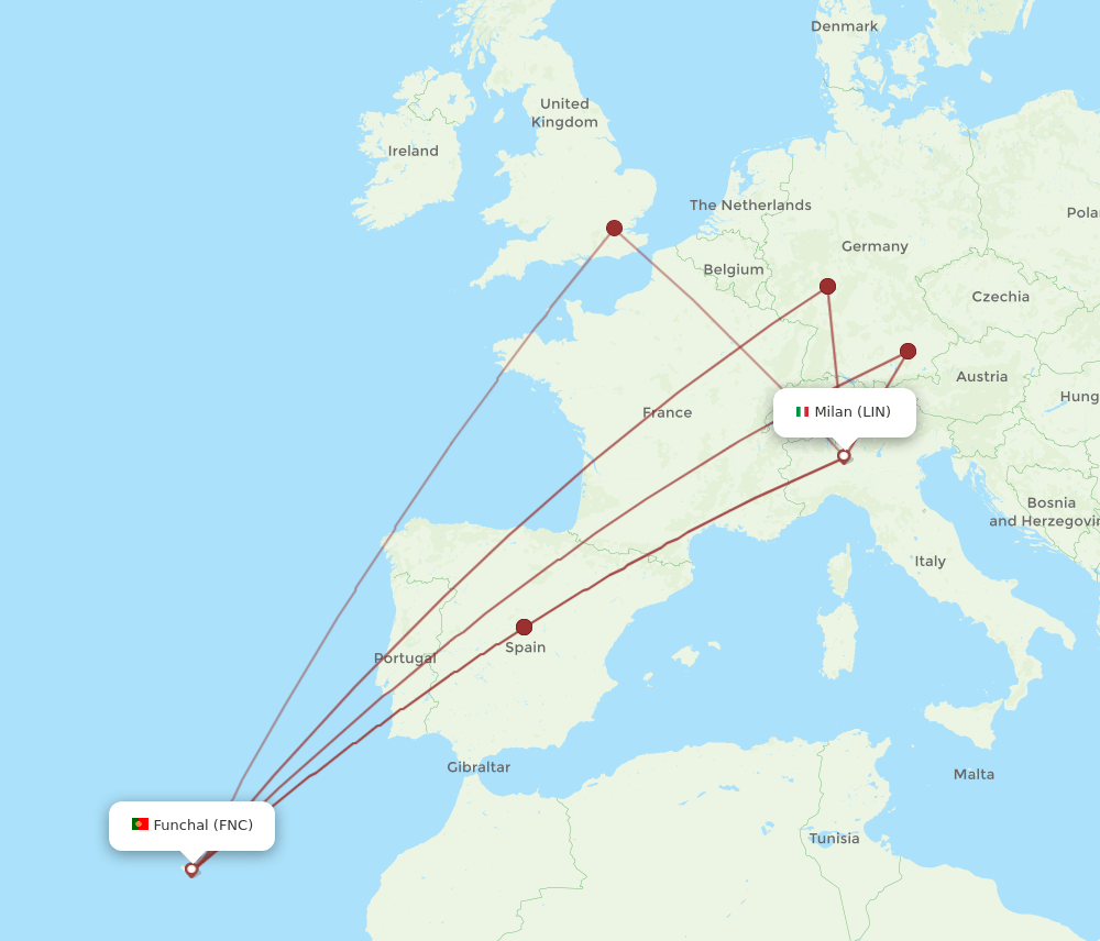 LIN to FNC flights and routes map