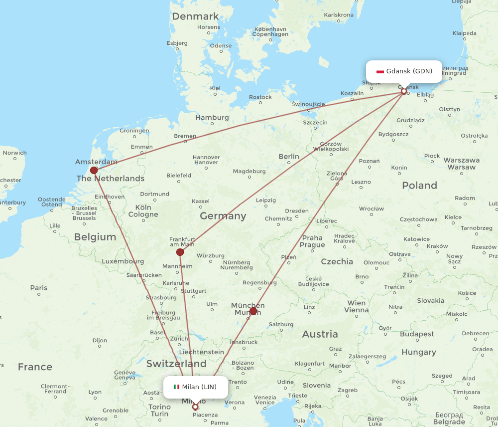LIN-GDN flight routes