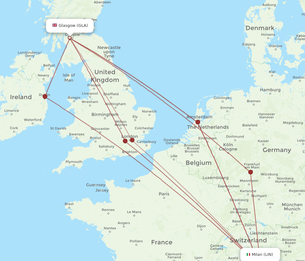 LIN to GLA flights and routes map