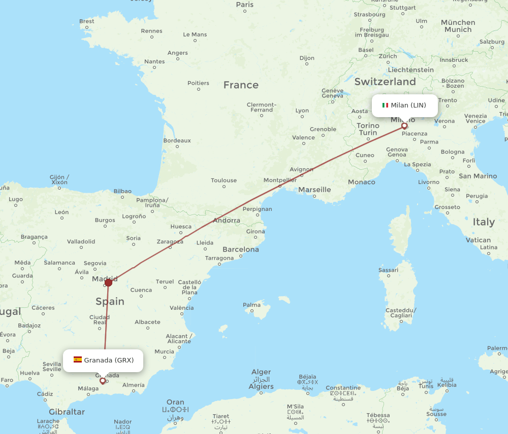 LIN-GRX flight routes