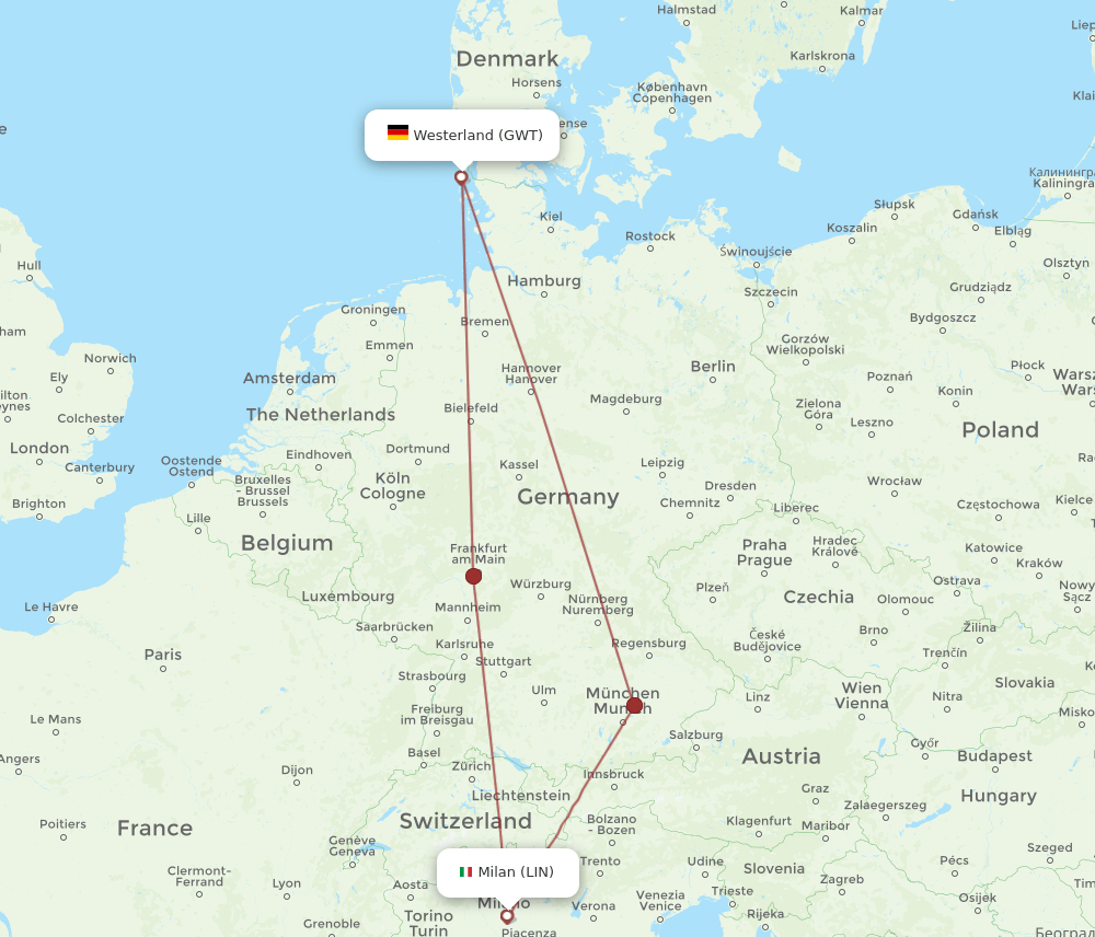 LIN to GWT flights and routes map