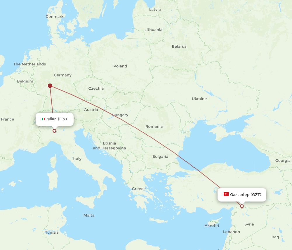 LIN to GZT flights and routes map