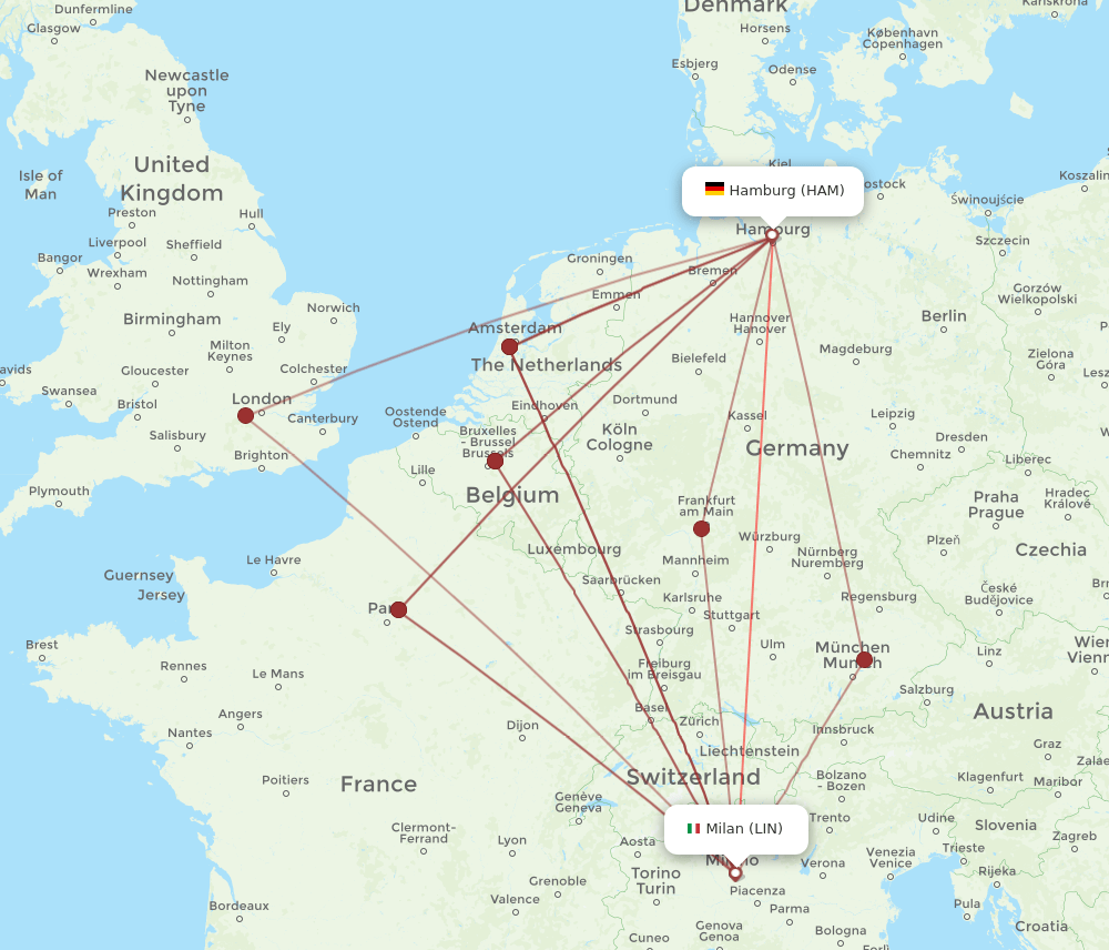 LIN to HAM flights and routes map