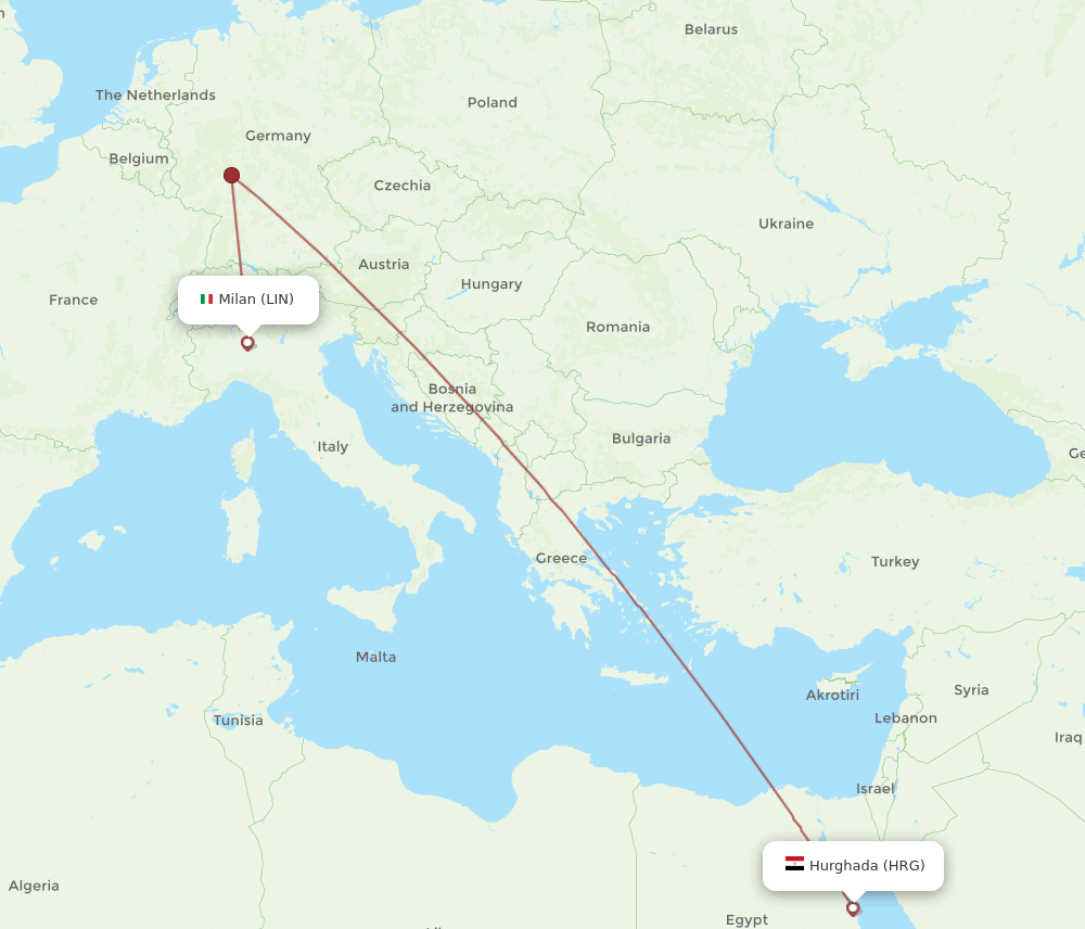 LIN to HRG flights and routes map