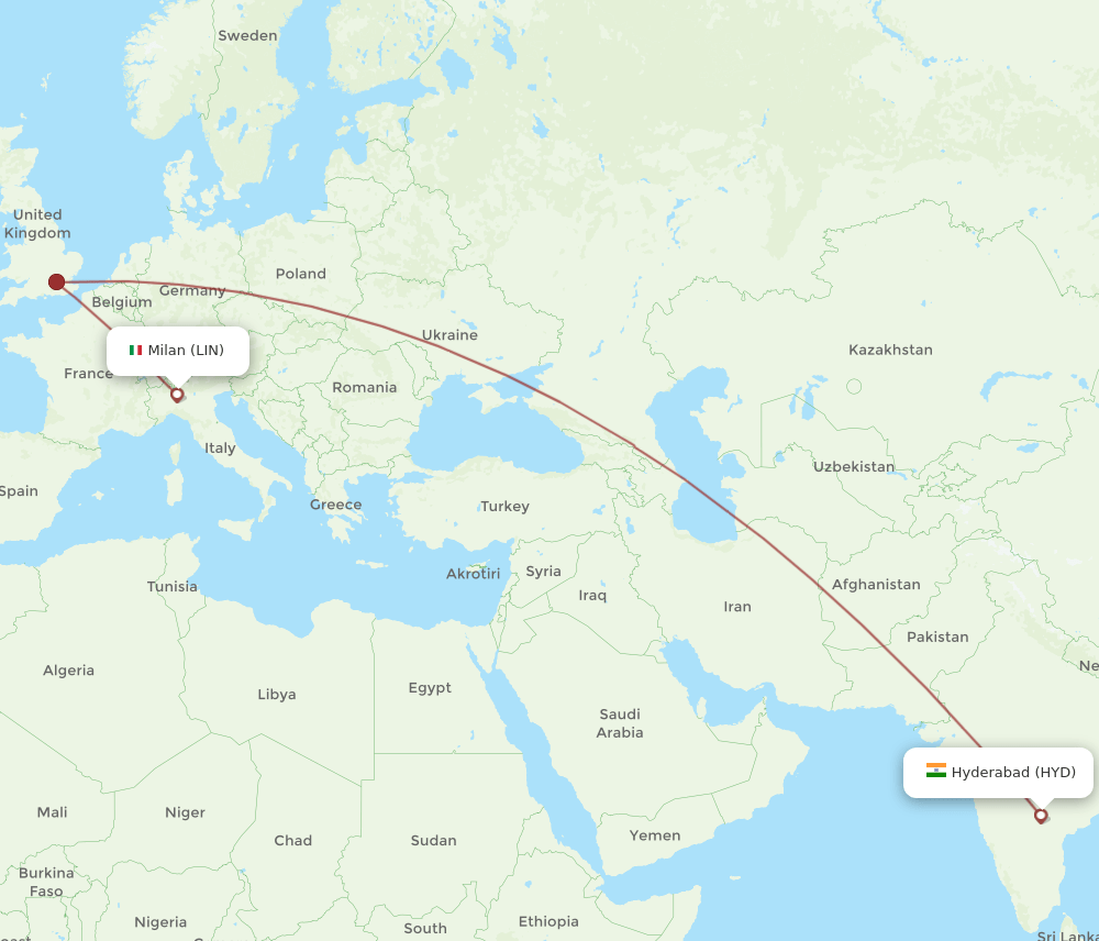 LIN-HYD flight routes