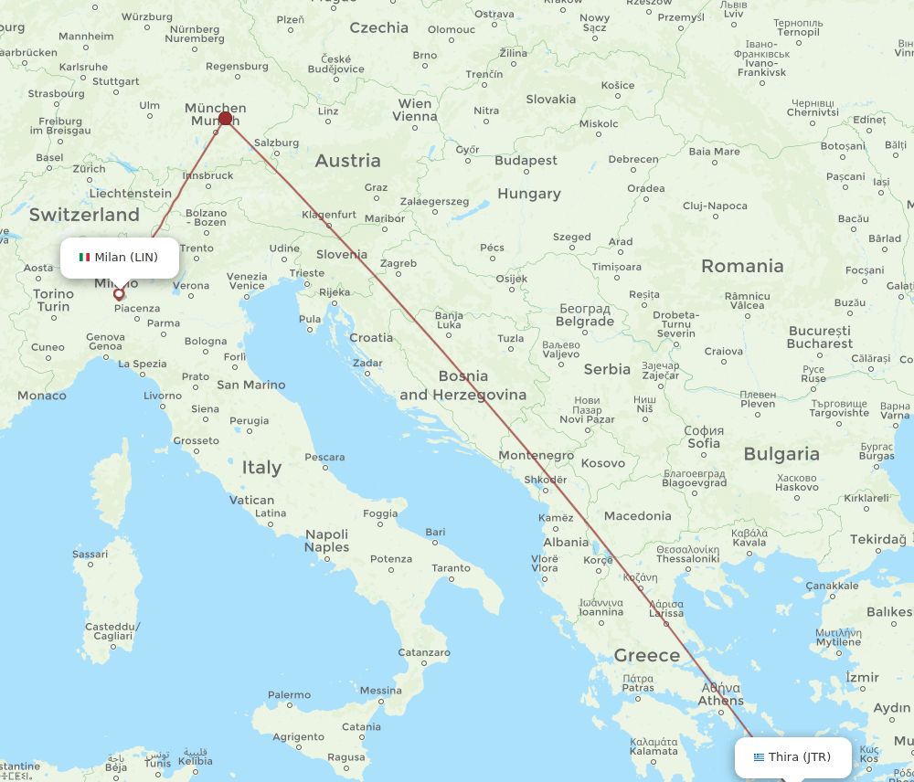 LIN-JTR flight routes