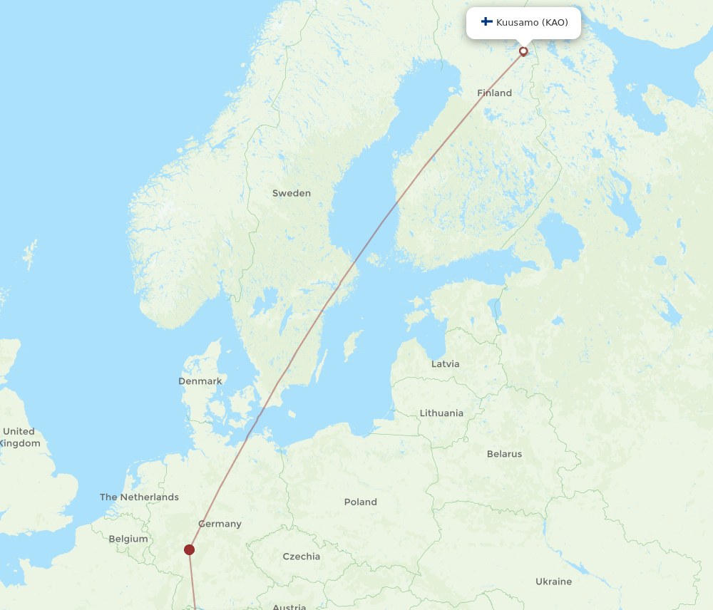 Milan - Kuusamo route map and flight paths