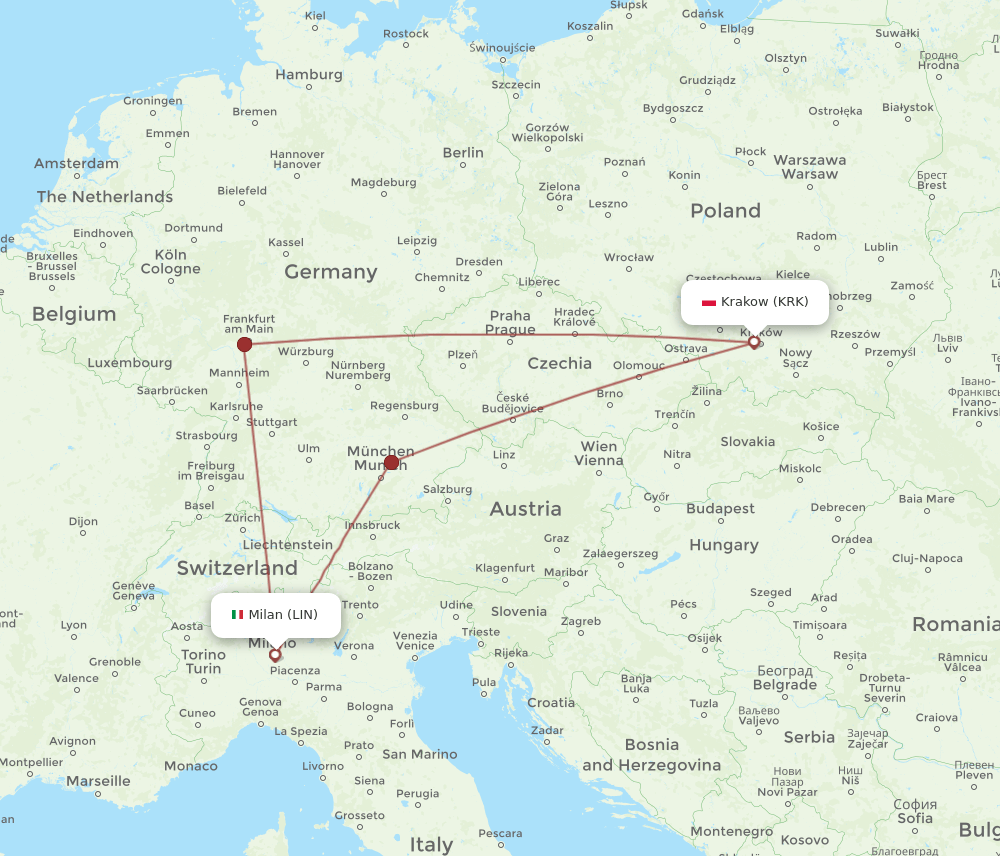 LIN-KRK flight routes
