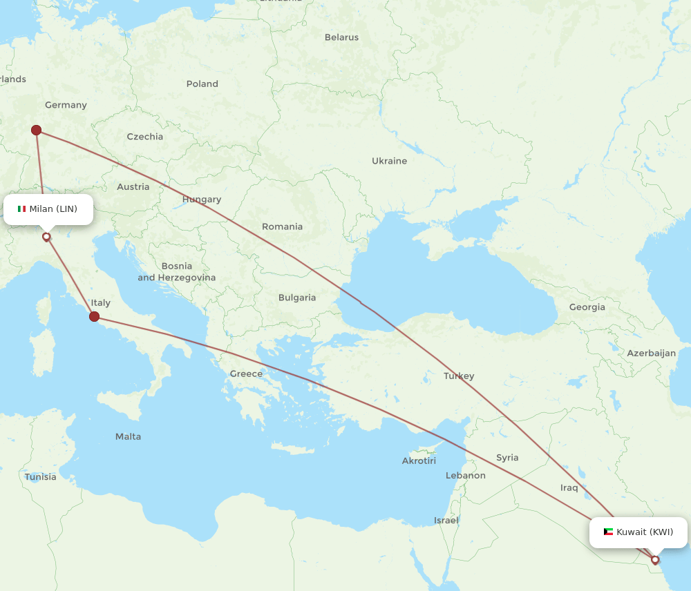 LIN to KWI flights and routes map