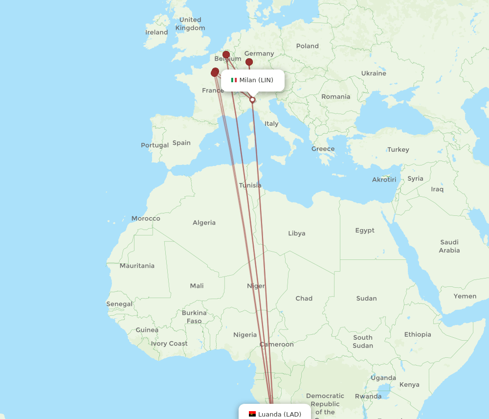 LIN-LAD flight routes