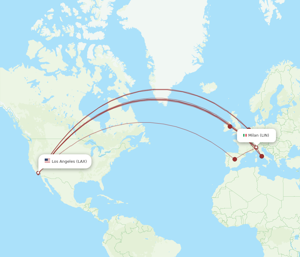 LIN-LAX flight routes