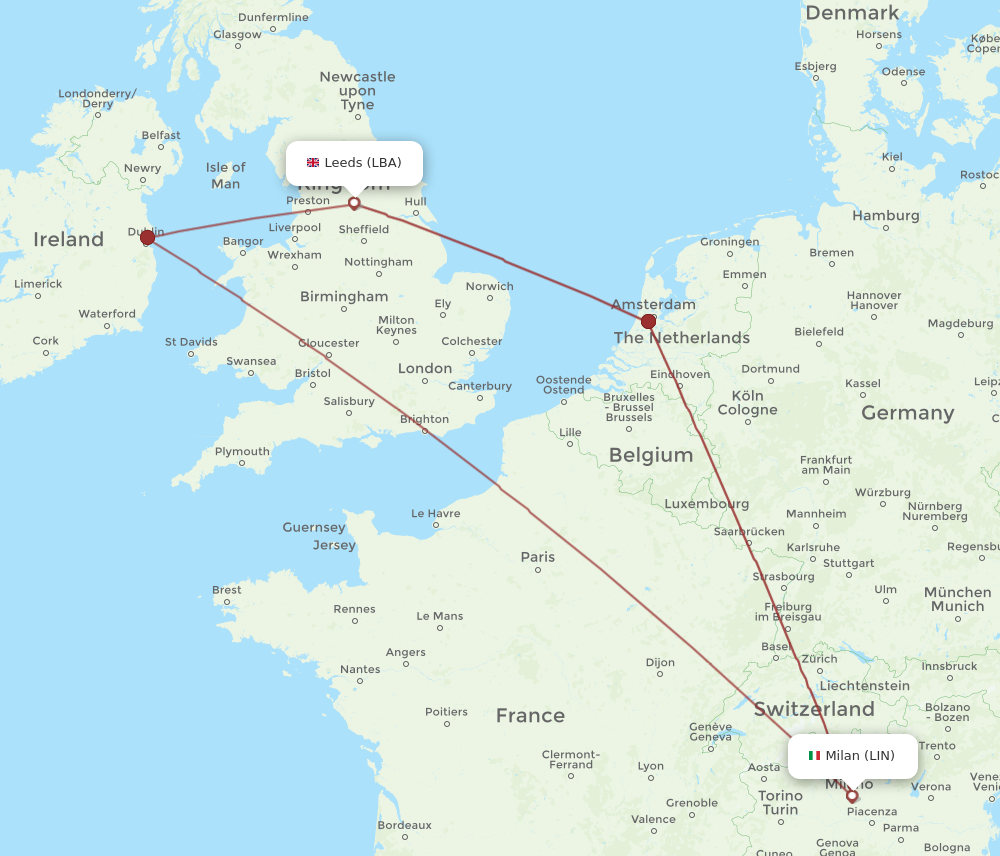 LIN to LBA flights and routes map