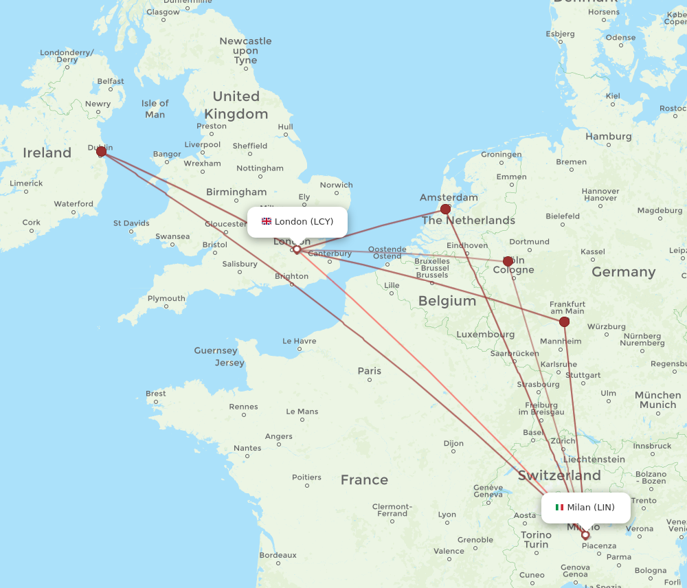 LIN to LCY flights and routes map
