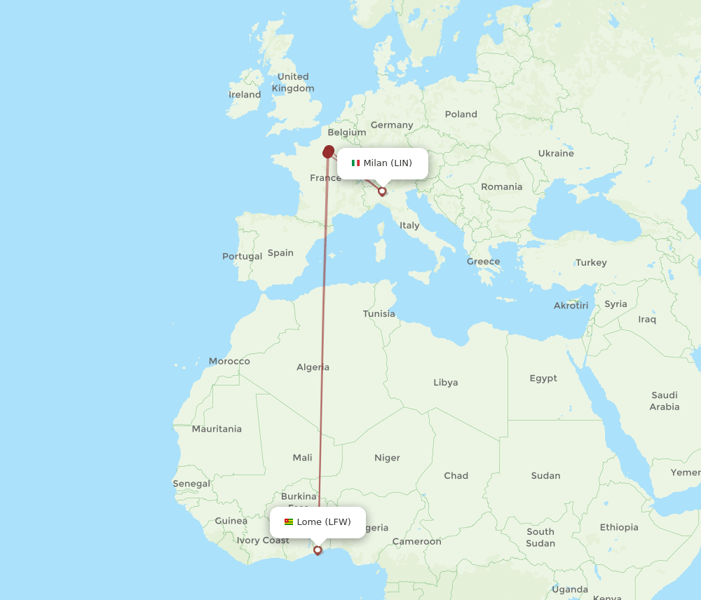 LIN-LFW flight routes