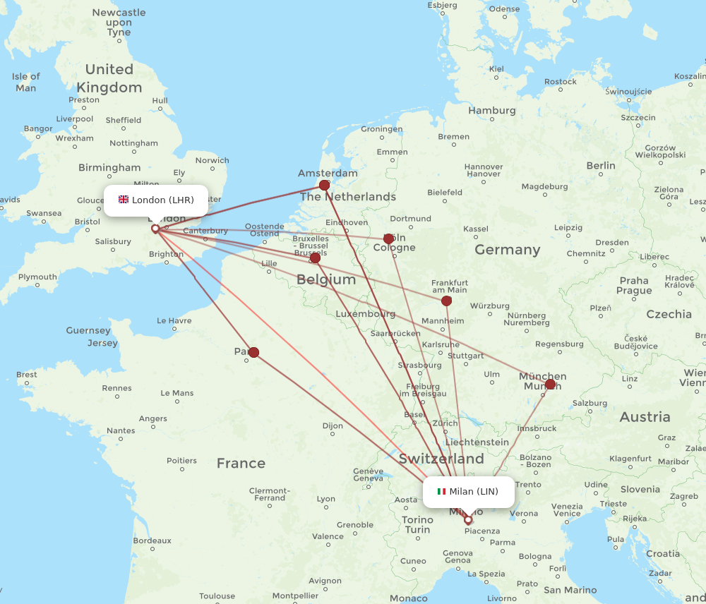 LIN to LHR flights and routes map