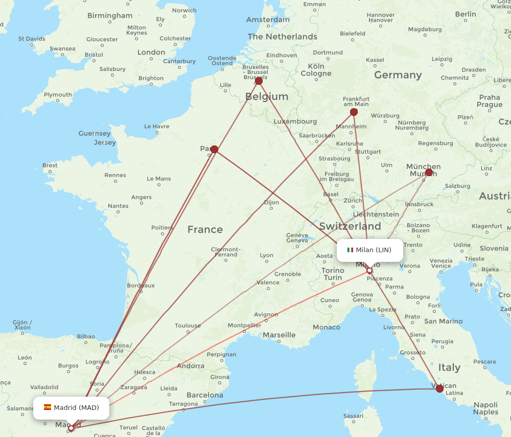 LIN to MAD flights and routes map