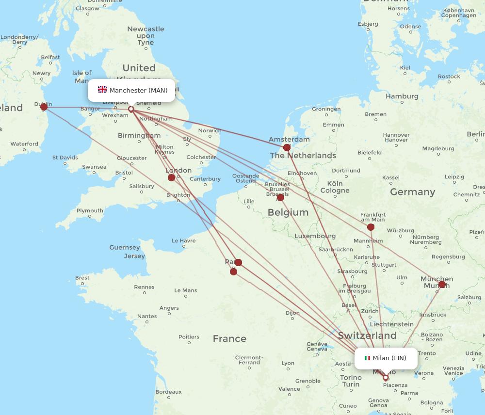 LIN to MAN flights and routes map