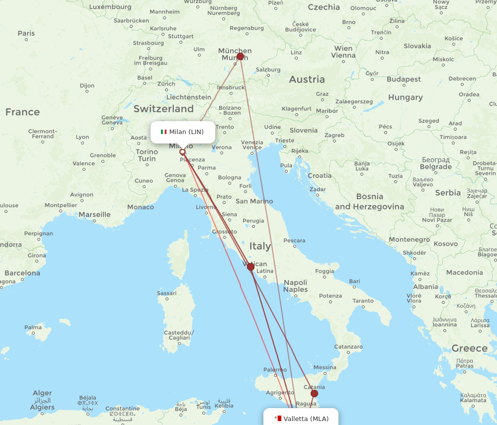 LIN to MLA flights and routes map