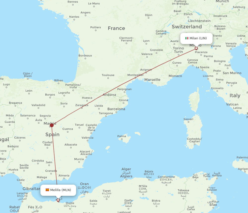 LIN to MLN flights and routes map