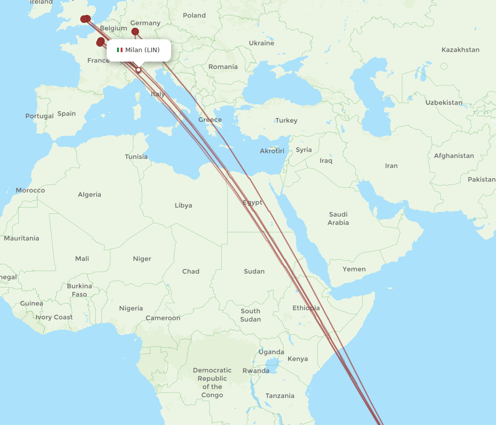 LIN-MRU flight routes