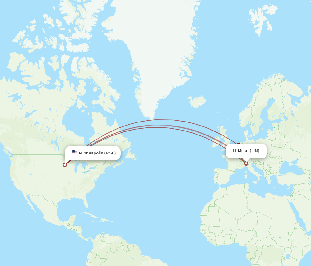 LIN to MSP flights and routes map