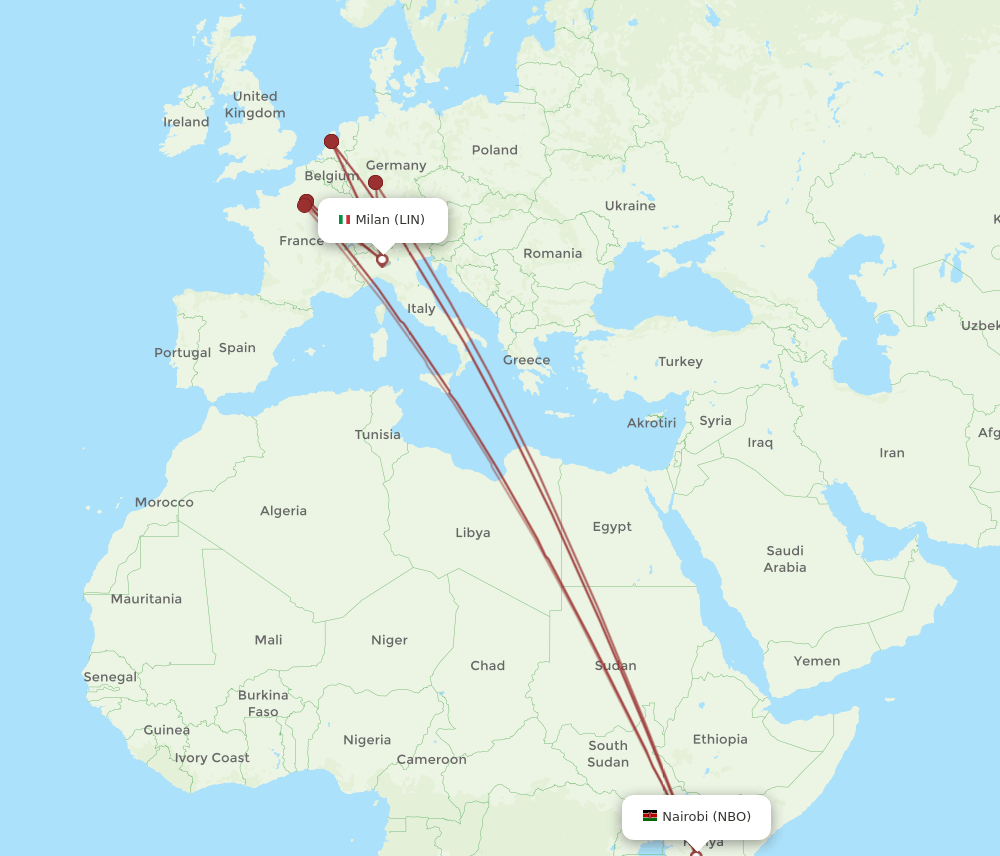 LIN-NBO flight routes