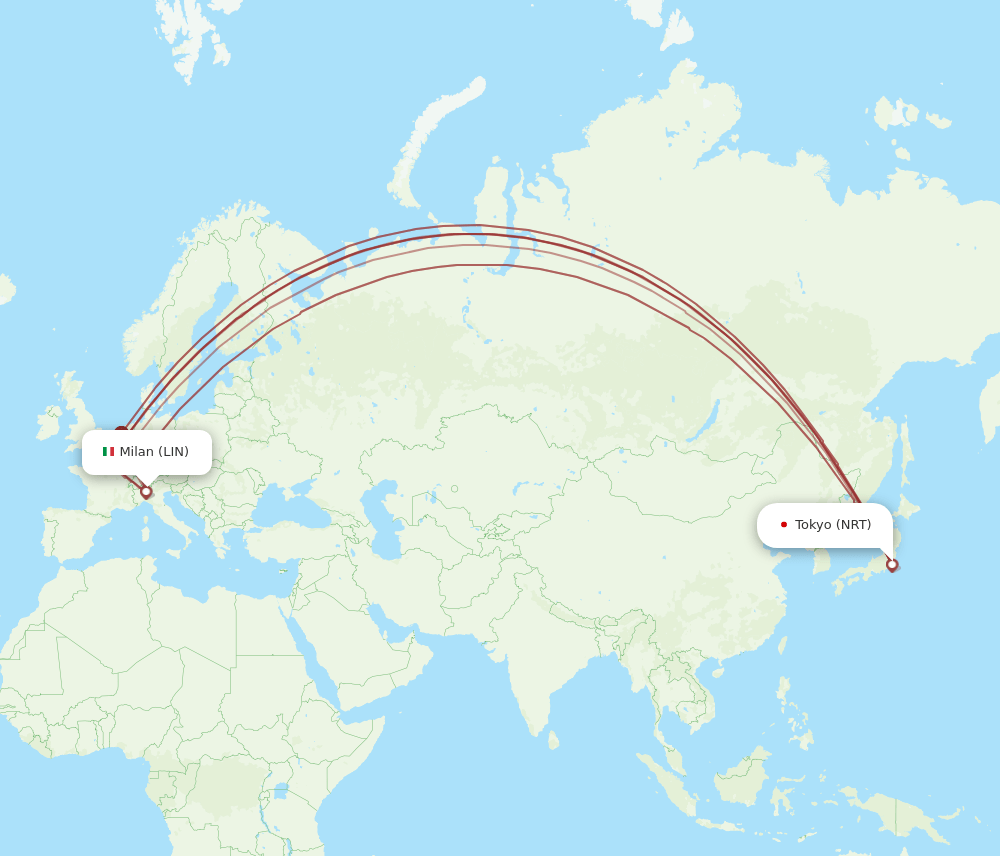 LIN-NRT flight routes