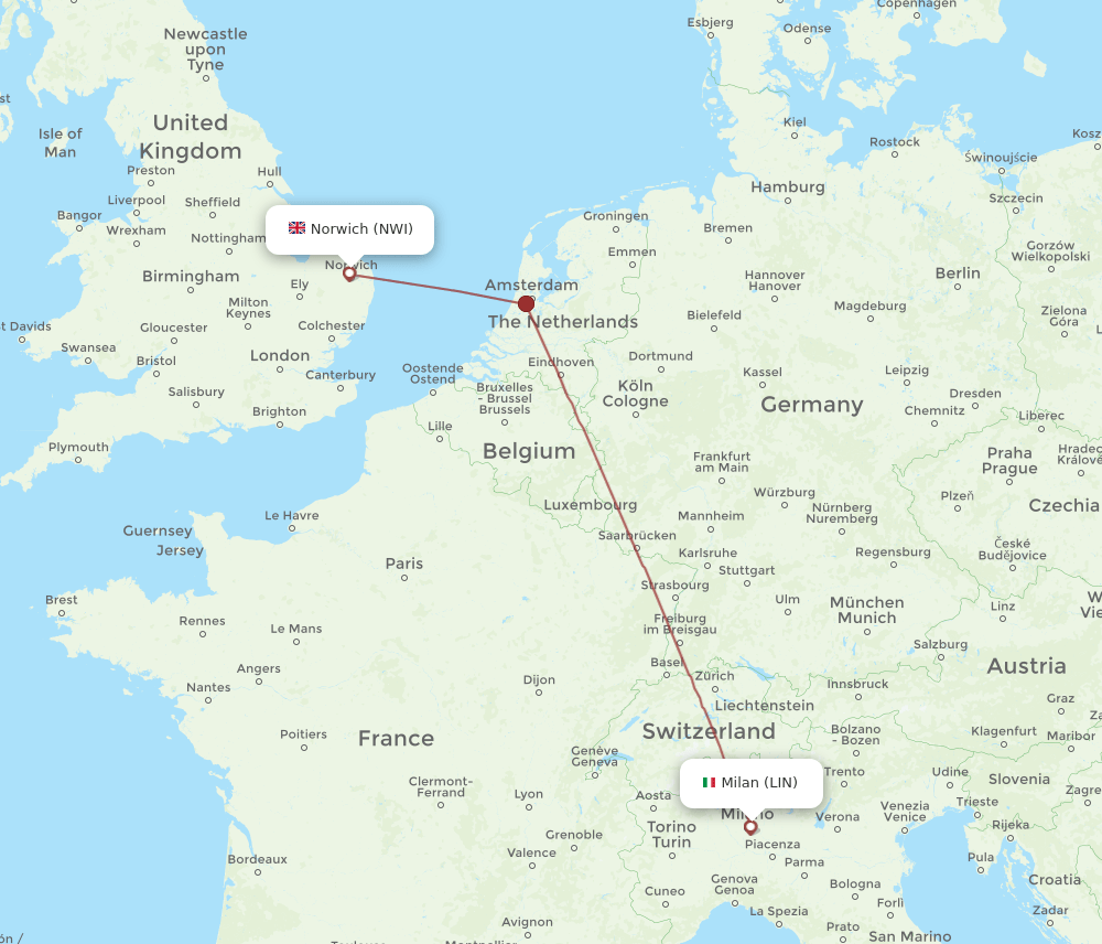 LIN-NWI flight routes