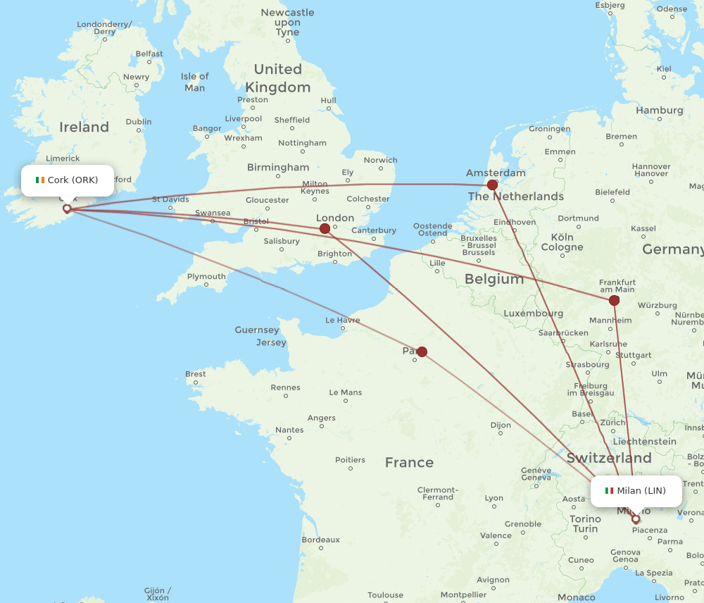 LIN-ORK flight routes