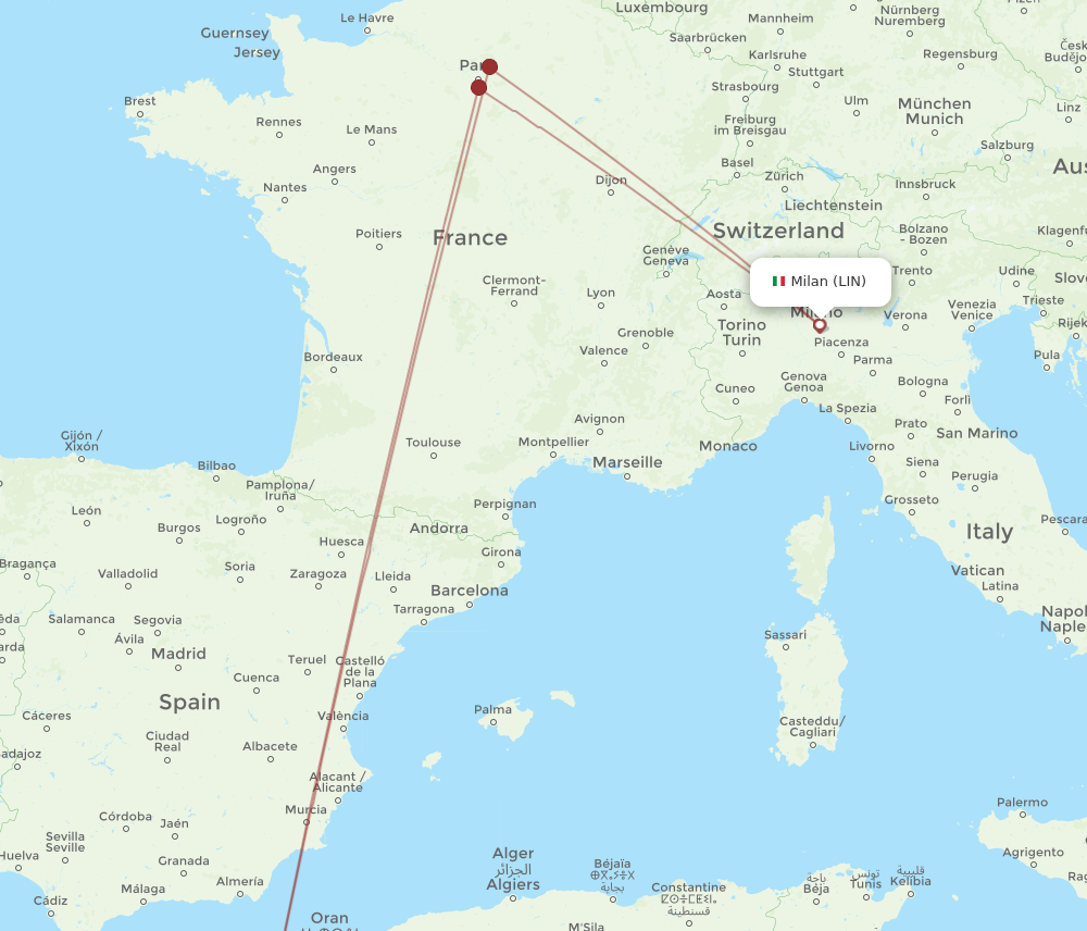 LIN to OUD flights and routes map