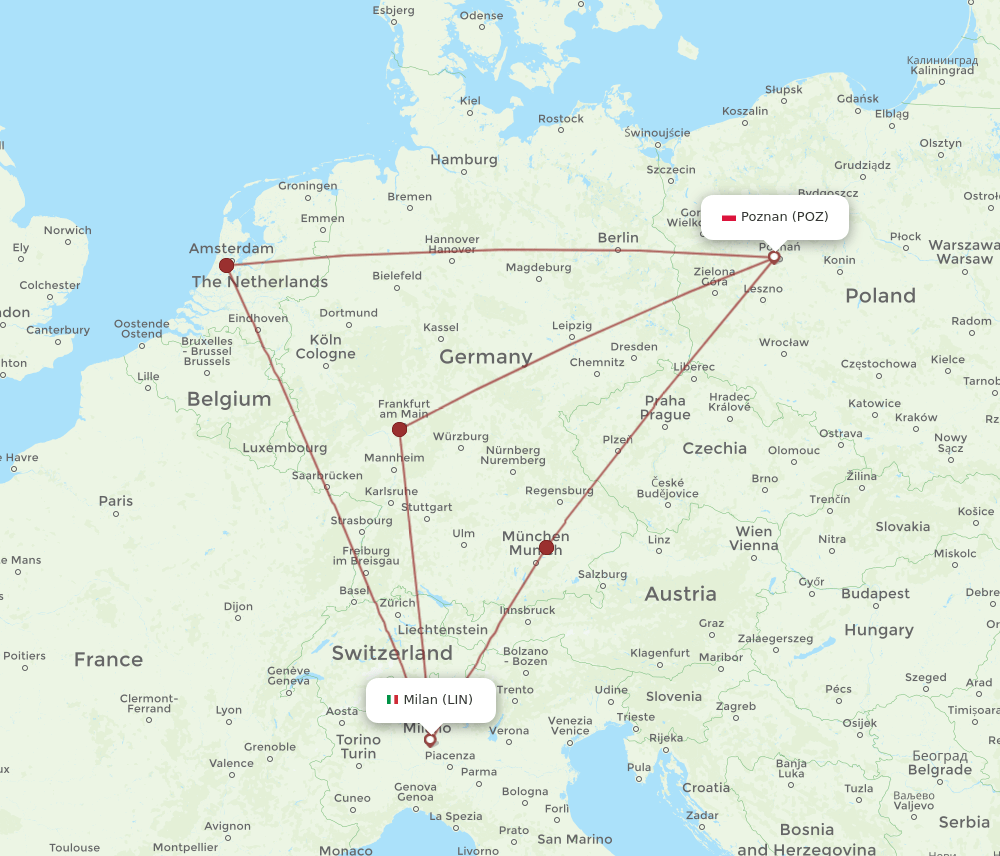 LIN-POZ flight routes