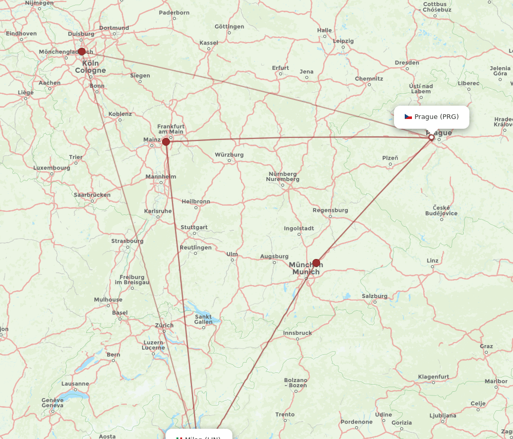 LIN-PRG flight routes