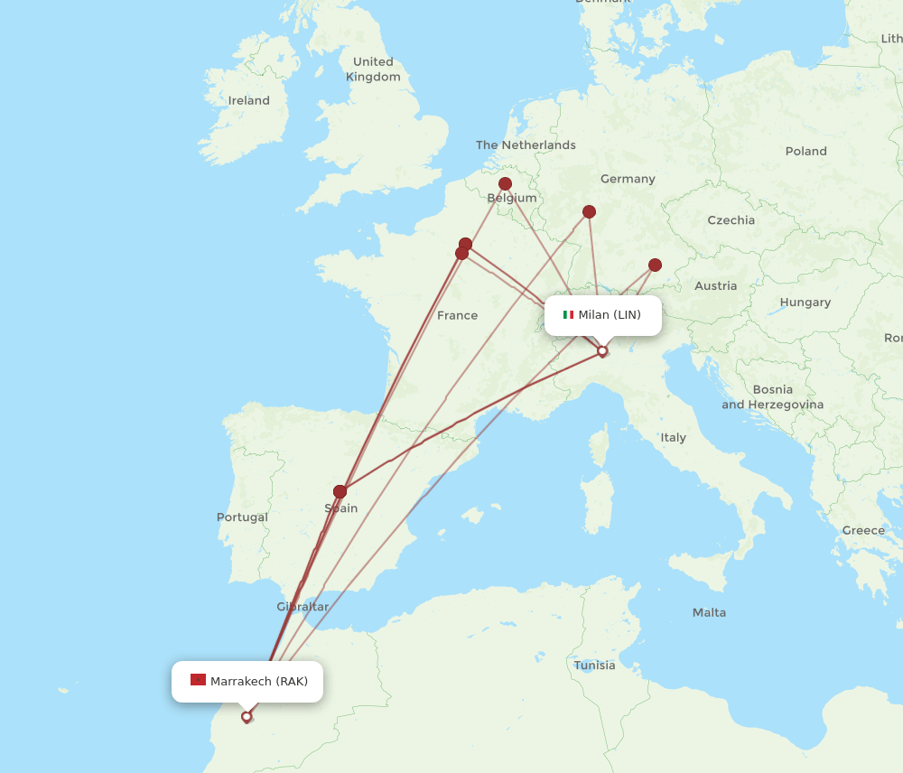 LIN-RAK flight routes
