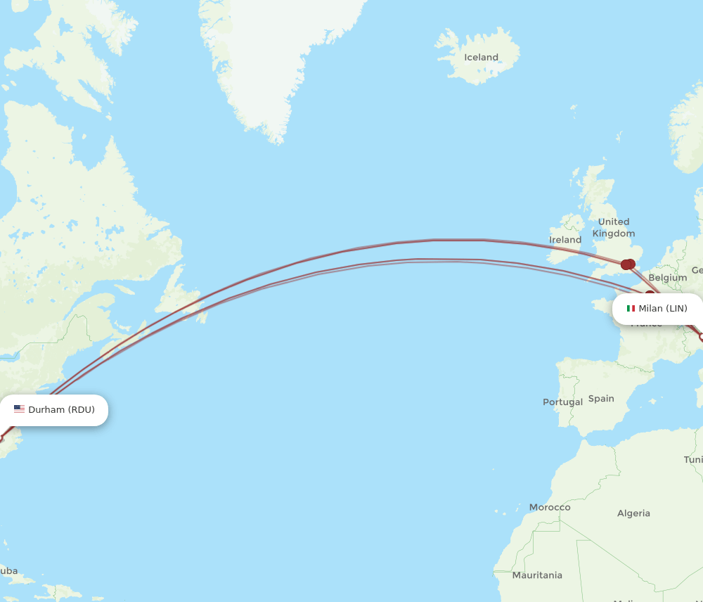 LIN-RDU flight routes