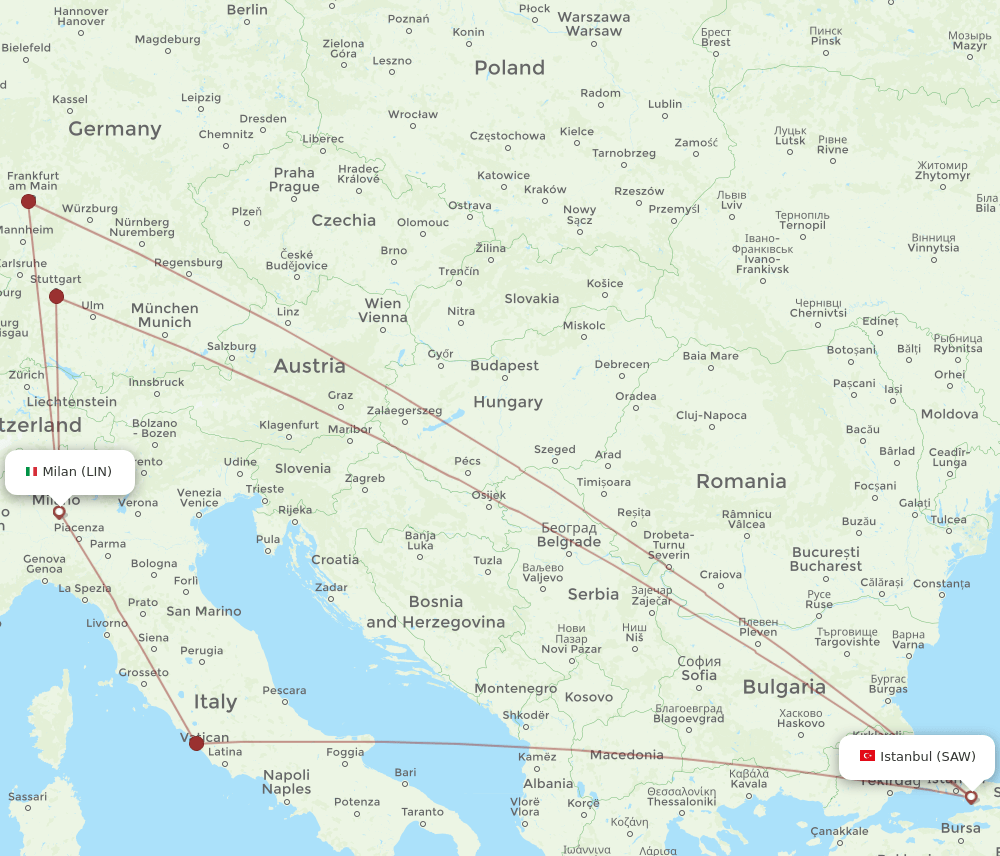 LIN-SAW flight routes