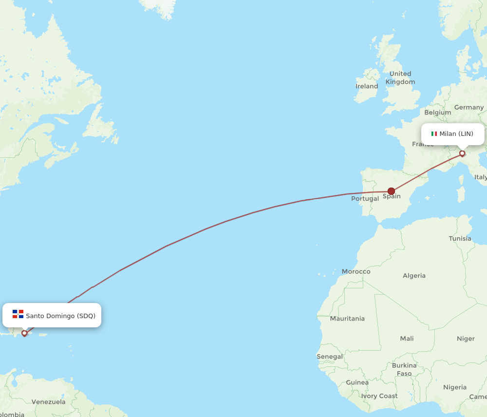 LIN-SDQ flight routes